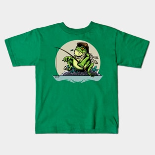 fishing frog illustration Kids T-Shirt